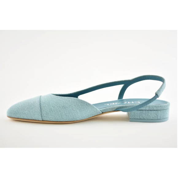 Chanel 21S Denim Blue Neon Mademoiselle Coco Sling Slingback Flat Sandal 36.5 - Picture 7 of 12